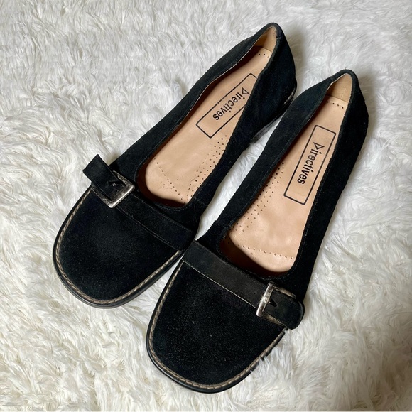 DIRECTIVES Kristen Black Suede Leather Slip On Buckle Loafers Flats Shoes 9.5N - Picture 1 of 8